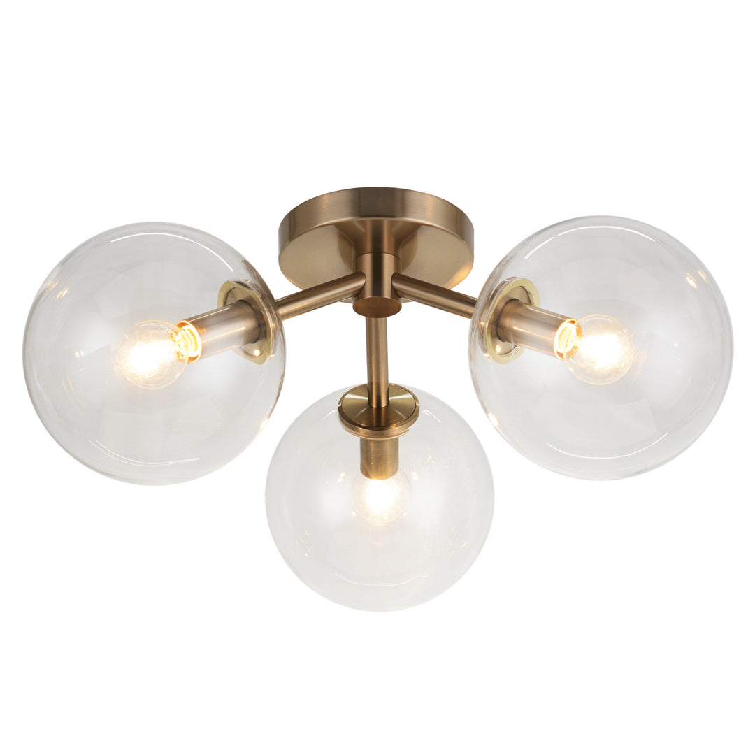 Novo Three Light Ceiling Mount in Aged Gold Brass - available from The Lighting Shoppe, trusted by Canadian homeowners