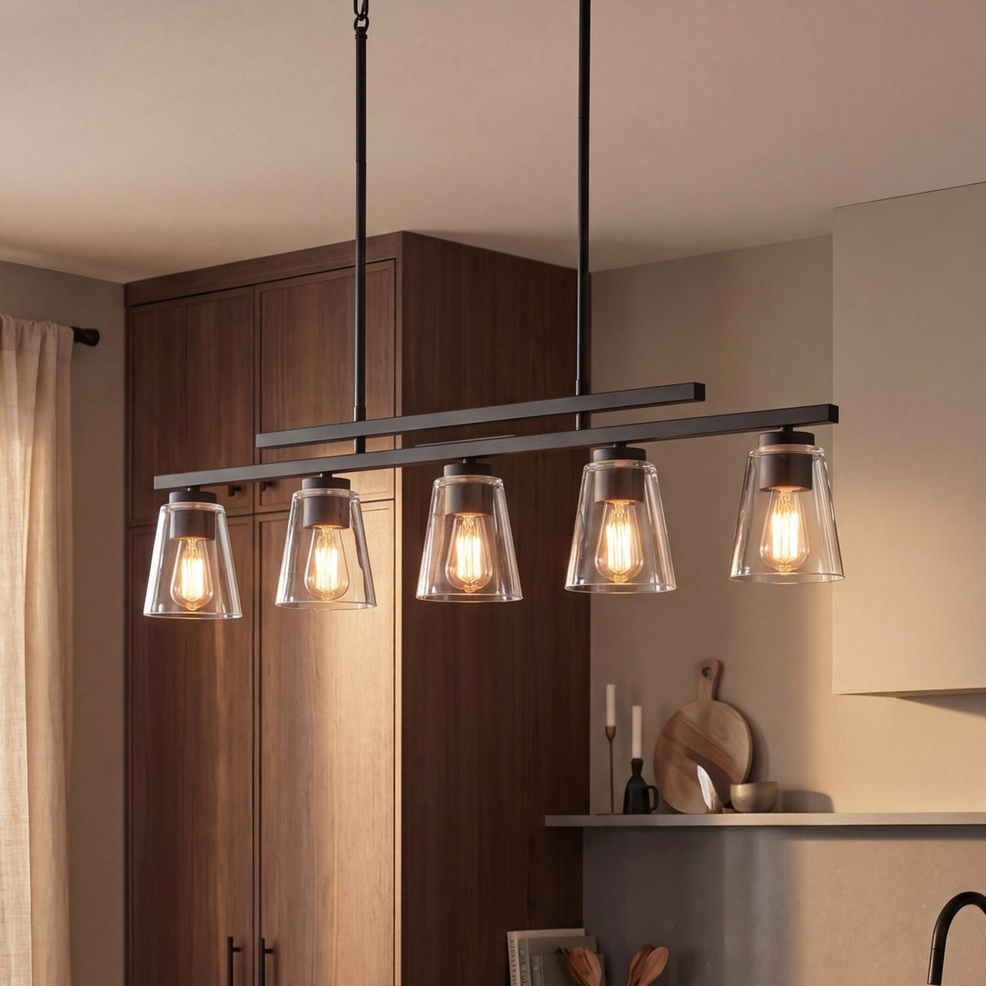 Savoy House - 1-1023-5-89 - Five Light Linear Chandelier - Calhoun - Matte Black
