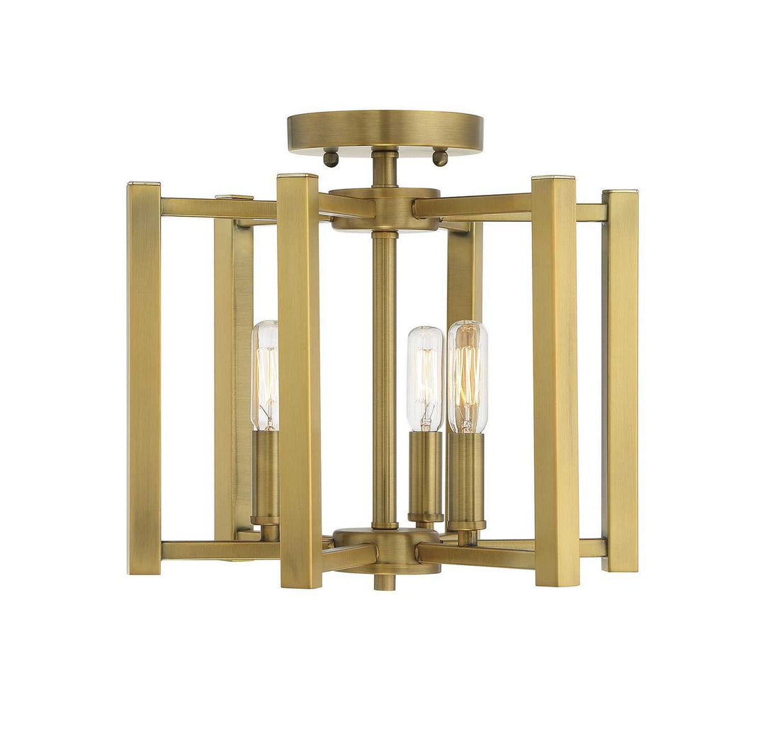 Benson Three Light Semi-Flush Mount in Warm Brass Savoy House