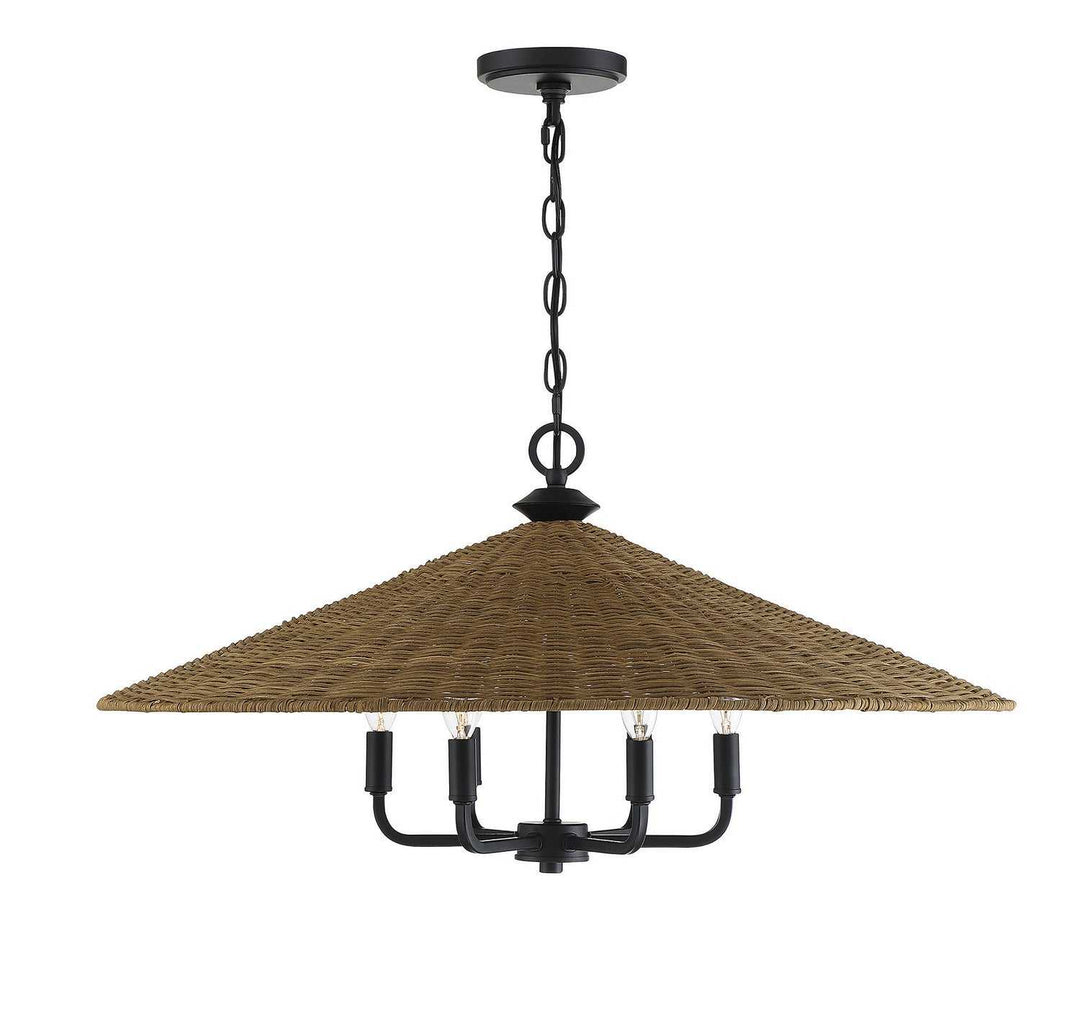 Eman Six Light Pendant in Matte Black with Dark Rattan Savoy House