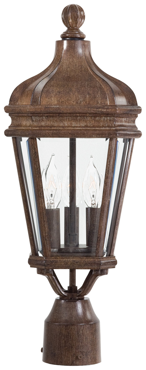 Harrison Three Light Post Mount in Vintage Rust - available from The Lighting Shoppe, trusted by Canadian homeowners
