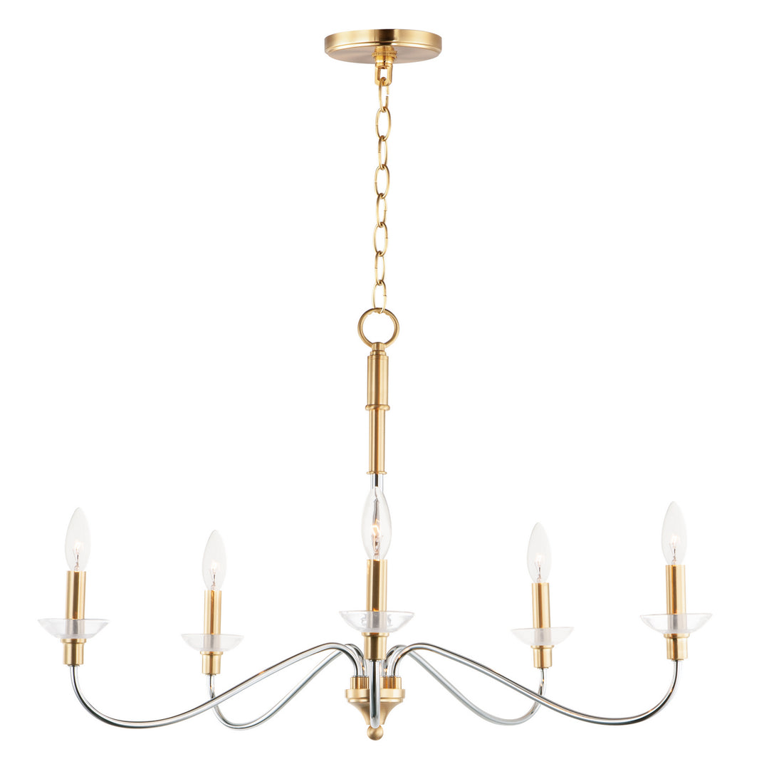 Clarion Five Light Chandelier in Polished Chrome / Satin Brass - available from The Lighting Shoppe, trusted by Canadian homeowners