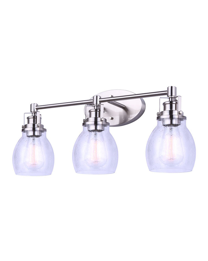 Carson Three Light Vanity in Brushed Nickel - available from The Lighting Shoppe, trusted by Canadian homeowners