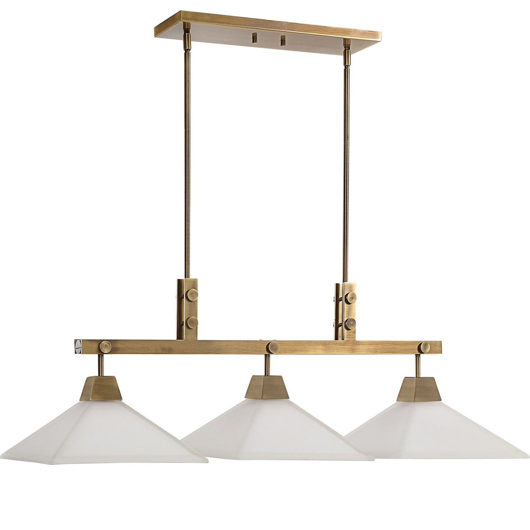 Brookdale Three Light Linear Chandelier in Aged Brass - available from The Lighting Shoppe, trusted by Canadian homeowners