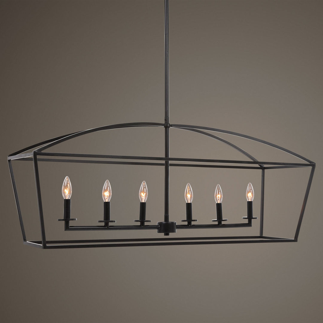 Clayton Six Light Linear Chandelier in Deep Weathered Bronze - available from The Lighting Shoppe, trusted by Canadian homeowners