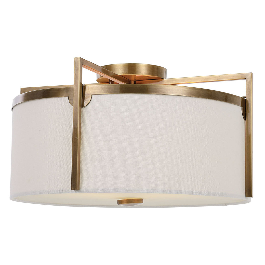 Colfax Three Light Semi Flush Mount in Antique Brass - available from The Lighting Shoppe, trusted by Canadian homeowners