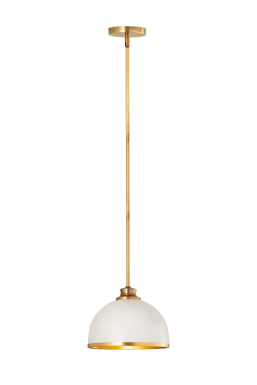 Landry One Light Pendant in Matte White + Rubbed Brass - available from The Lighting Shoppe, trusted by Canadian homeowners
