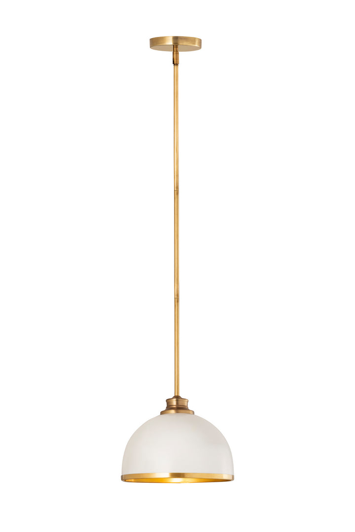 Landry One Light Pendant in Matte White + Rubbed Brass - available from The Lighting Shoppe, trusted by Canadian homeowners