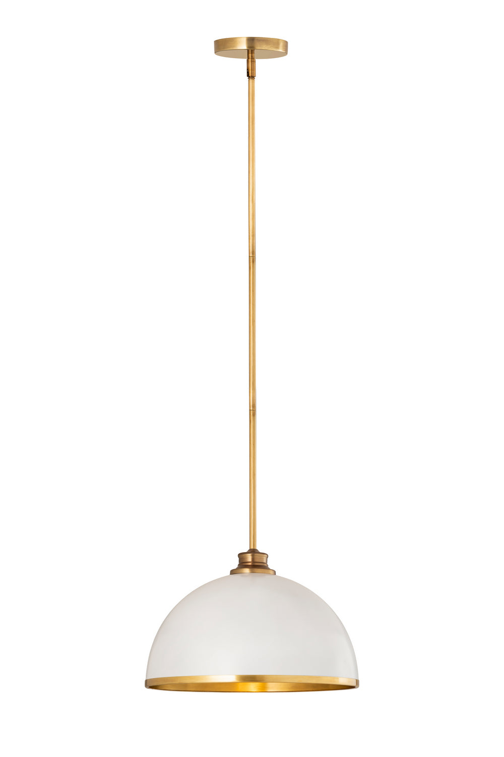 Landry One Light Pendant in Matte White + Rubbed Brass - available from The Lighting Shoppe, trusted by Canadian homeowners