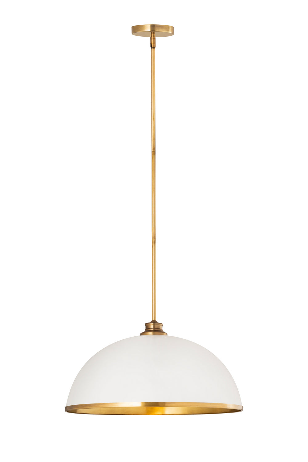 Landry One Light Pendant in Matte White + Rubbed Brass - available from The Lighting Shoppe, trusted by Canadian homeowners