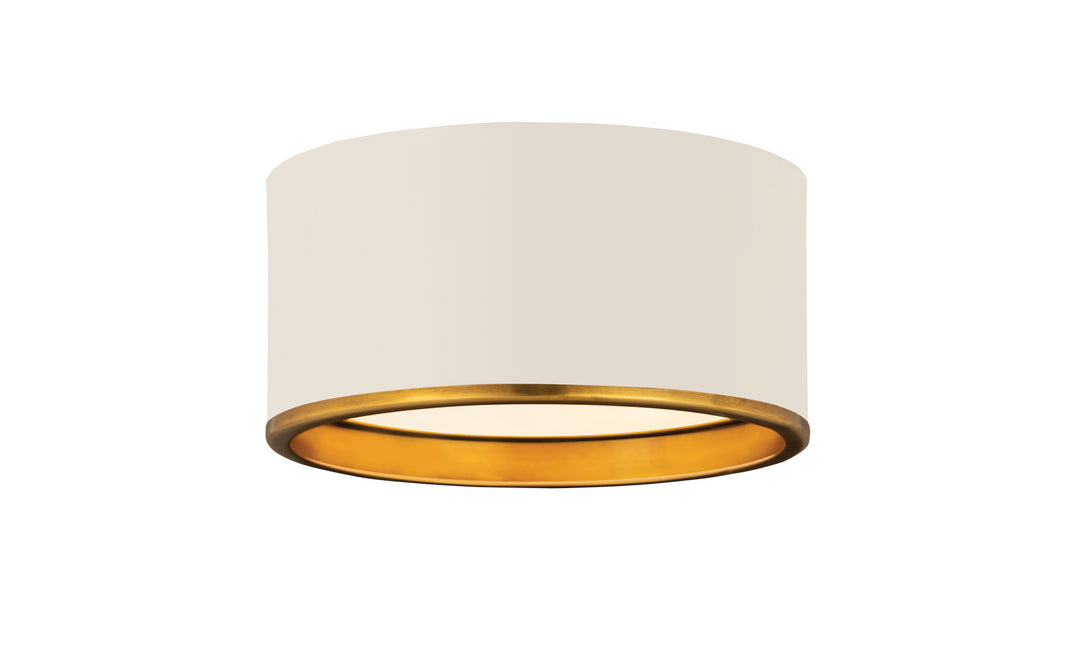 Arlo Two Light Flush Mount in Matte White + Rubbed Brass - available from The Lighting Shoppe, trusted by Canadian homeowners