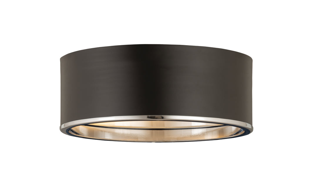 Arlo Three Light Flush Mount in Matte Black + Chrome - available from The Lighting Shoppe, trusted by Canadian homeowners