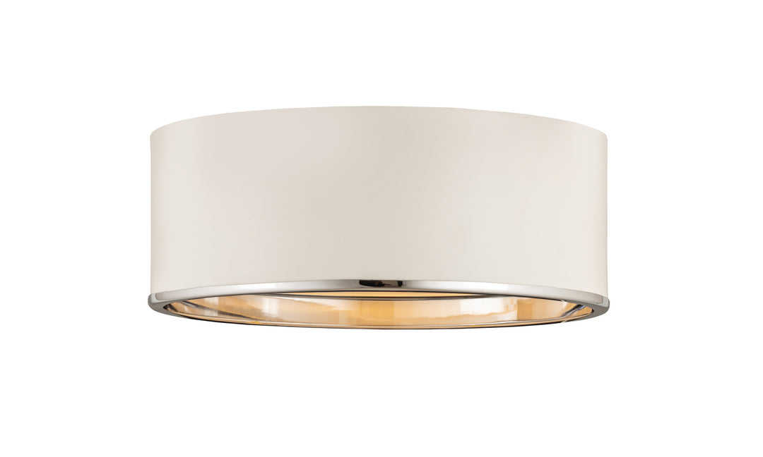 Arlo Three Light Flush Mount in Matte White + Chrome - available from The Lighting Shoppe, trusted by Canadian homeowners