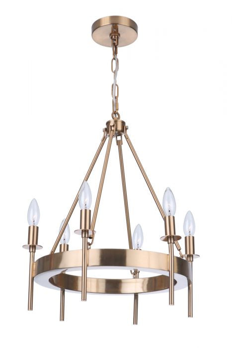 Larrson Six Light Chandelier in Satin Brass - available from The Lighting Shoppe, trusted by Canadian homeowners