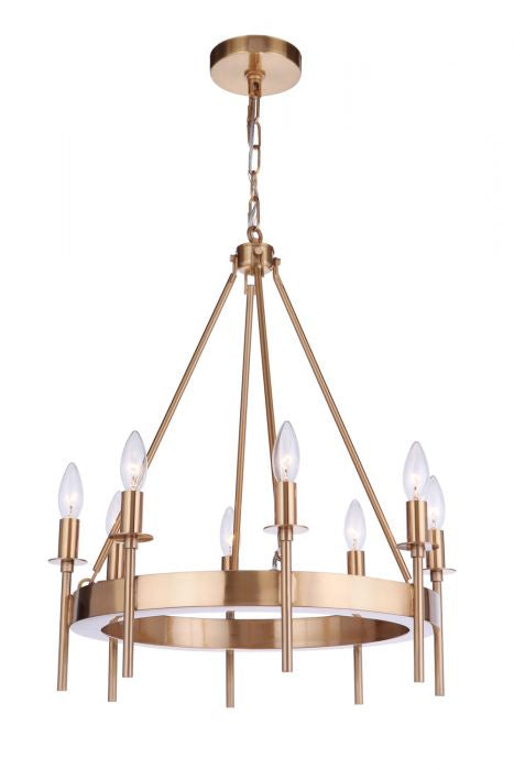 Larrson Eight Light Chandelier in Satin Brass - available from The Lighting Shoppe, trusted by Canadian homeowners