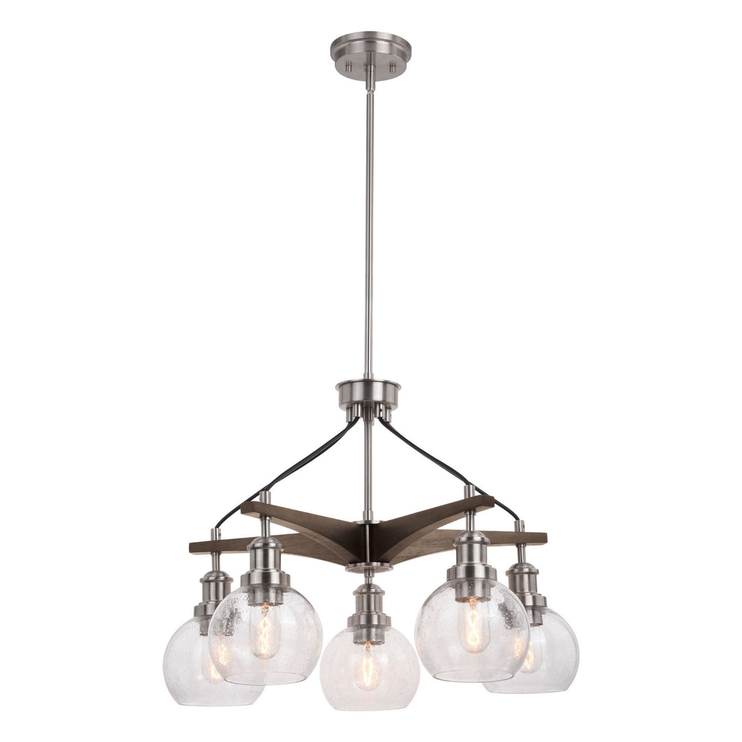 Avondale Five Light Chandelier in Satin Nickel and Dark Sycamore