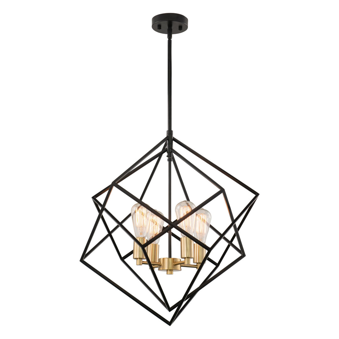 Rad Four Light Pendant in Black and Natural Brass