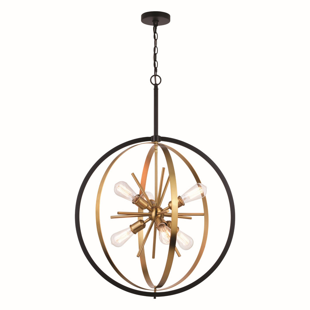 Estelle Six Light Pendant in Natural Brass and Matte Black