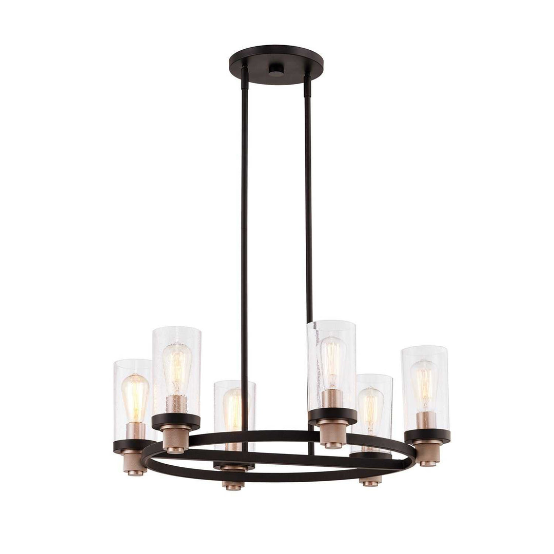 Fusion Six Light Chandelier in Matte Black w/ Brass Justice Designs