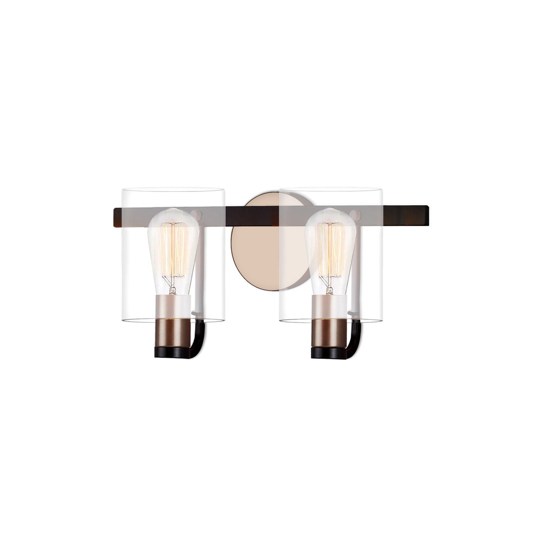 Justice Designs - FSN-8082-CLER-MBBR - Two Light Bath Bar - Fusion - Matte Black w/ Brass