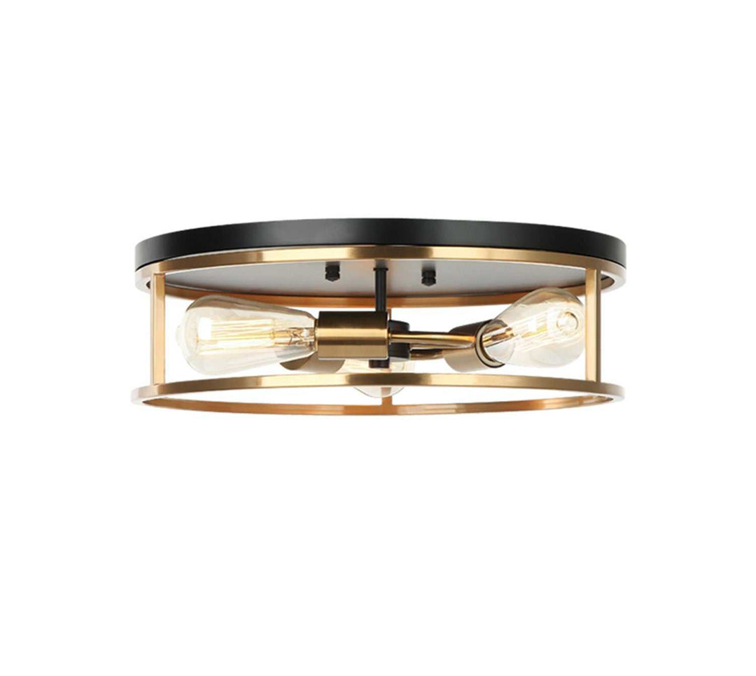 Knox Three Light Flush-Mount in Matte Black w/ Brass Justice Designs
