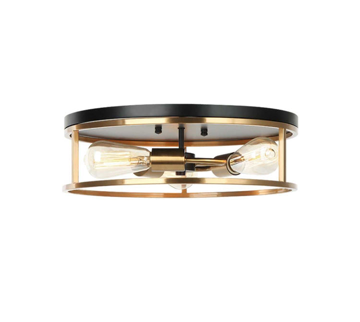 Knox Three Light Flush-Mount in Matte Black w/ Brass Justice Designs