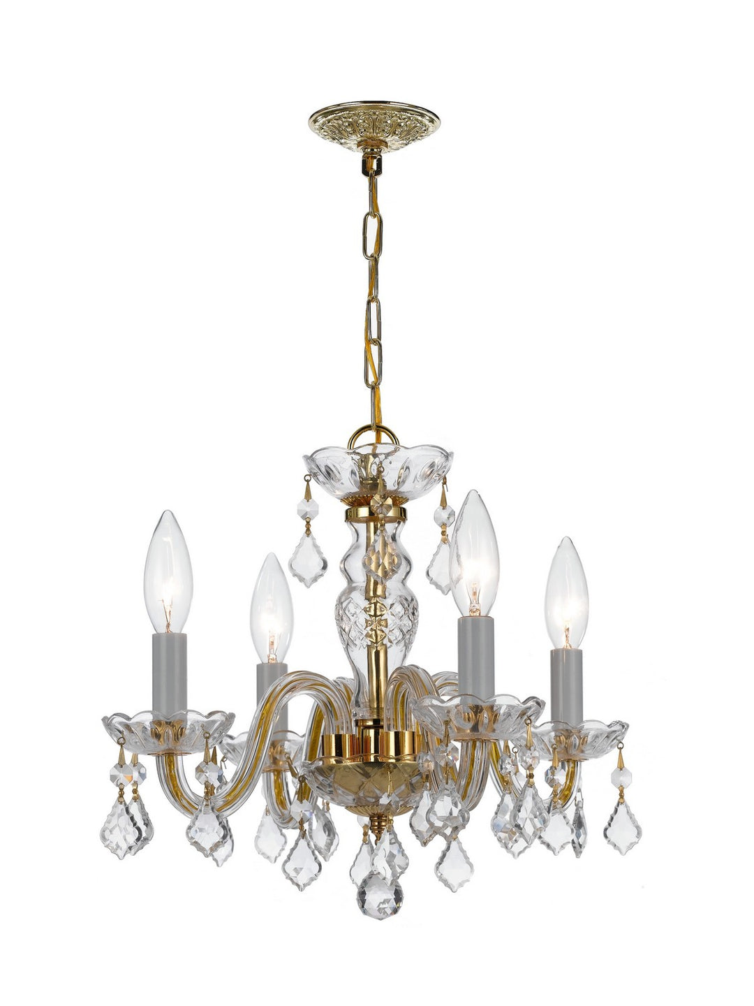 Traditional Crystal Four Light Mini Chandelier in Polished Brass - available from The Lighting Shoppe, trusted by Canadian homeowners