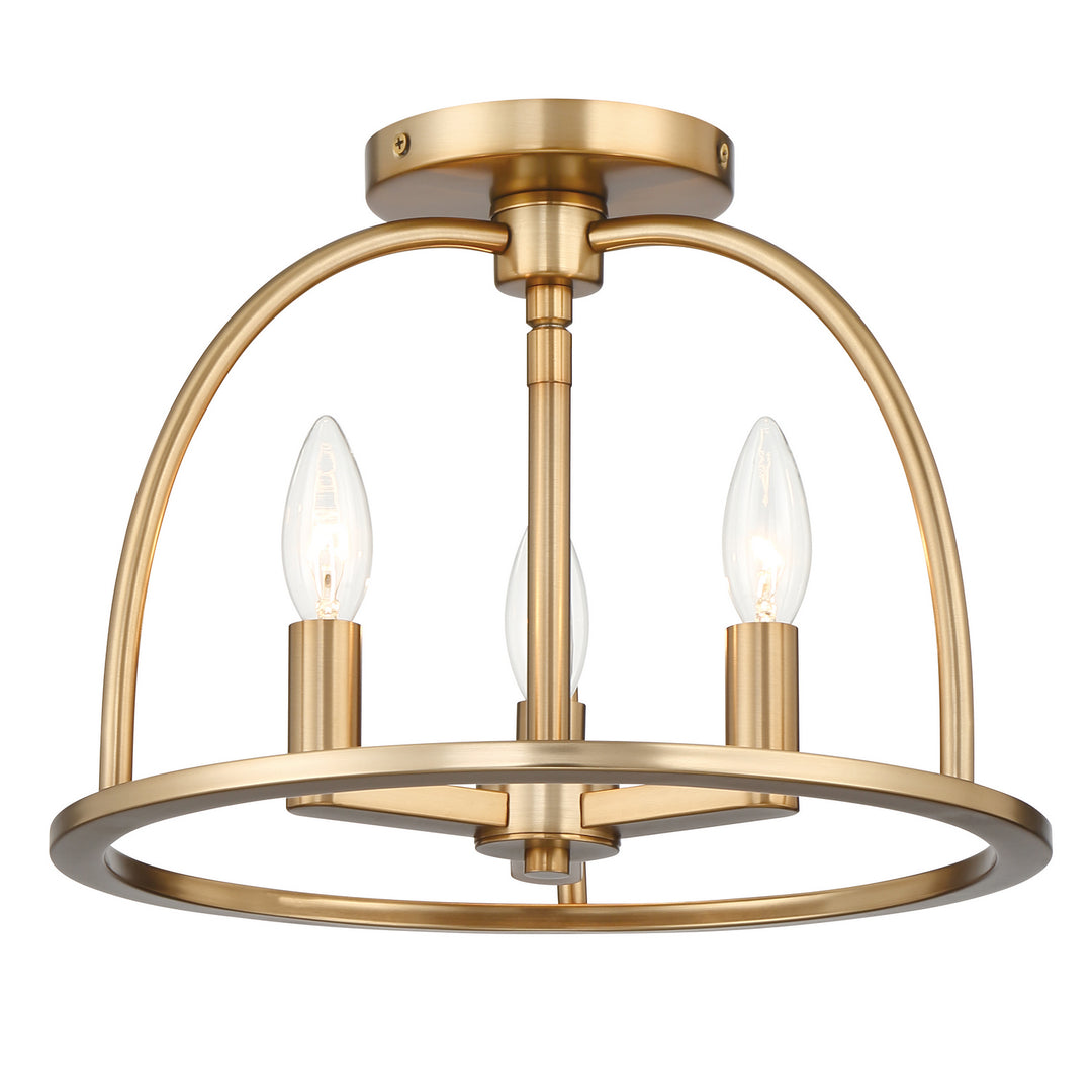 Abbott Three Light Semi Flush Mount in Vibrant Gold - available from The Lighting Shoppe, trusted by Canadian homeowners