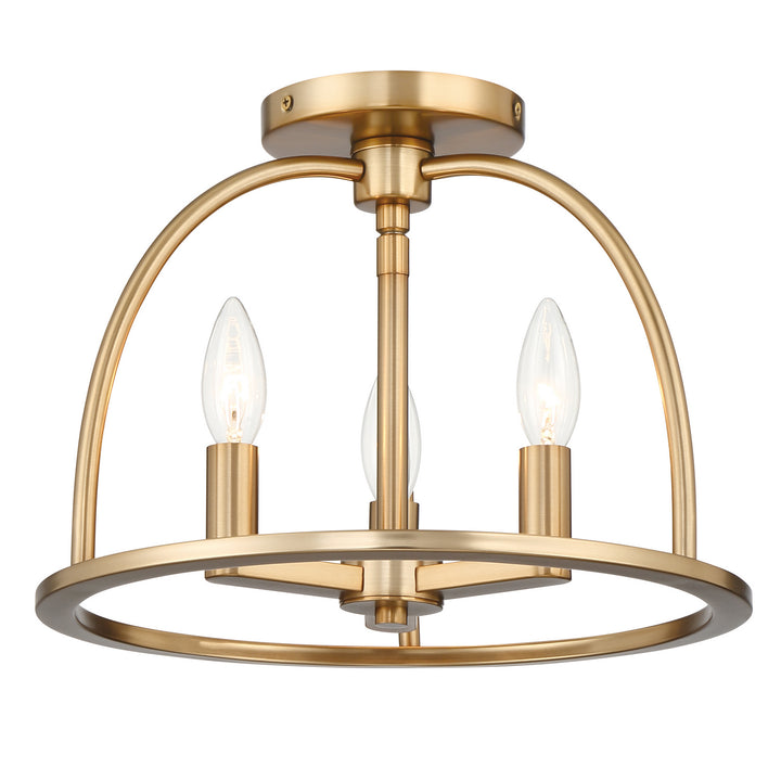 Abbott Three Light Semi Flush Mount in Vibrant Gold - available from The Lighting Shoppe, trusted by Canadian homeowners