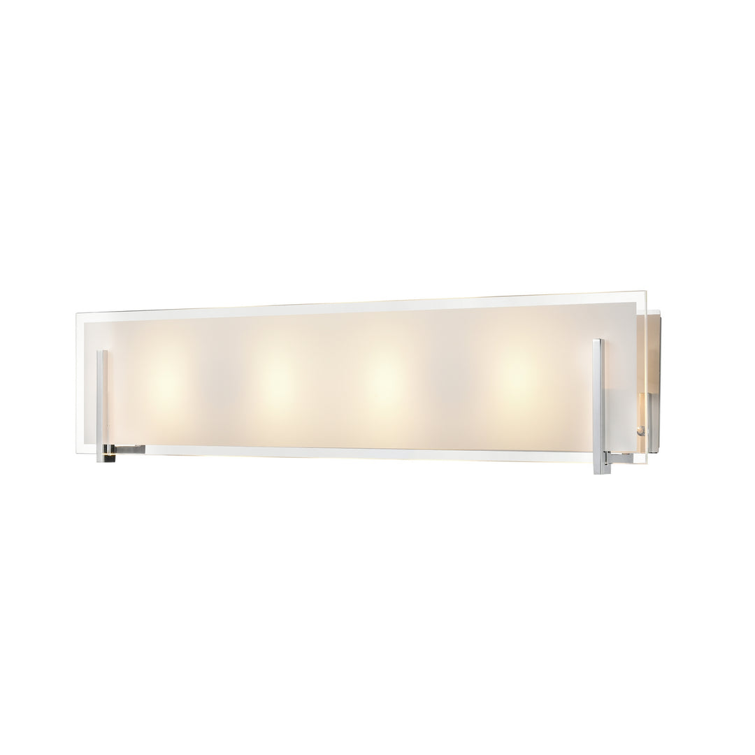 Geneva Four Light Vanity in Chrome w/Silk Screened Opal Glass - available from The Lighting Shoppe, trusted by Canadian homeowners