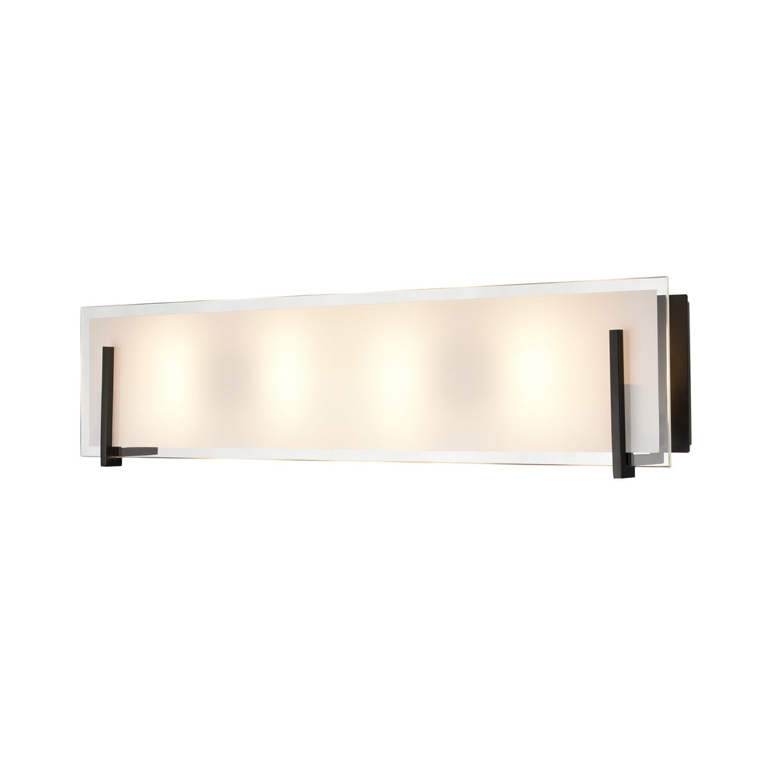 Geneva Four Light Vanity in Ebony w/Silk Screened Opal Glass - available from The Lighting Shoppe, trusted by Canadian homeowners