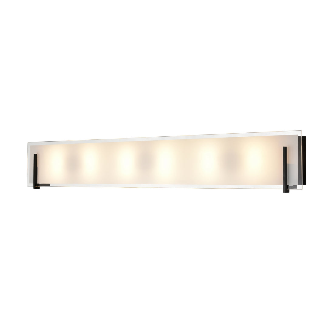 Geneva Six Light Vanity in Ebony w/Silk Screened Opal Glass - available from The Lighting Shoppe, trusted by Canadian homeowners