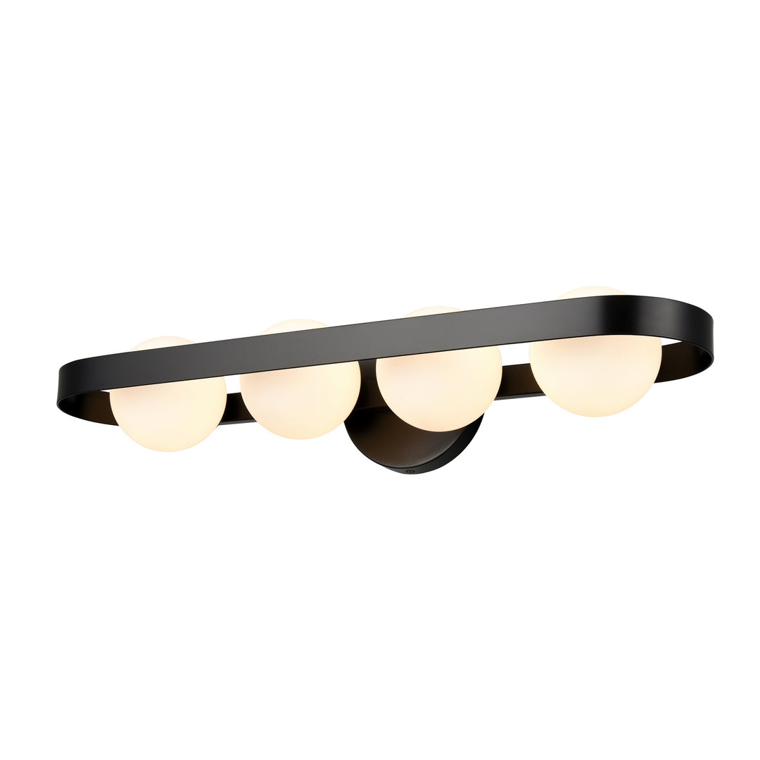 Atwood Four Light Vanity in Ebony w/Half Opal Glass - available from The Lighting Shoppe, trusted by Canadian homeowners