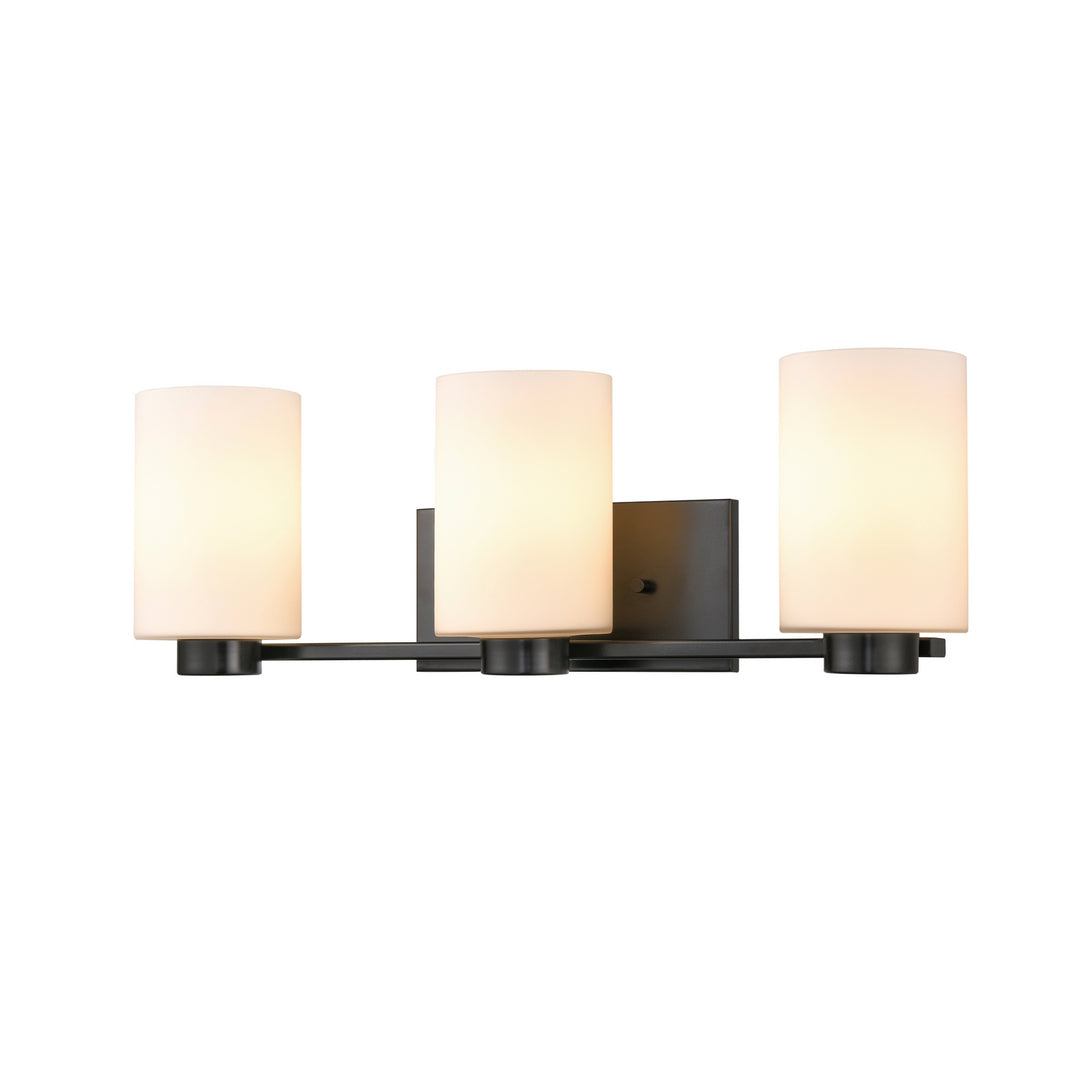 Manitou Three Light Vanity in Ebony w/Half Opal Glass - available from The Lighting Shoppe, trusted by Canadian homeowners