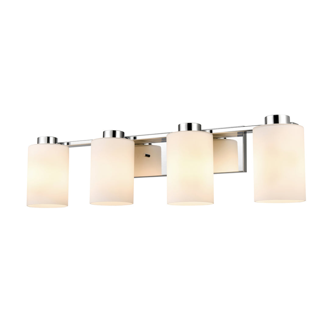 Manitou Four Light Vanity in Chrome With Half Opal Glass - available from The Lighting Shoppe, trusted by Canadian homeowners