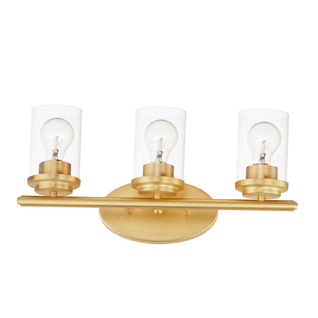 Corona Three Light Bath Vanity in Satin Brass - available from The Lighting Shoppe, trusted by Canadian homeowners
