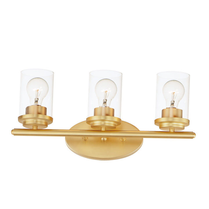 Corona Three Light Bath Vanity in Satin Brass - available from The Lighting Shoppe, trusted by Canadian homeowners