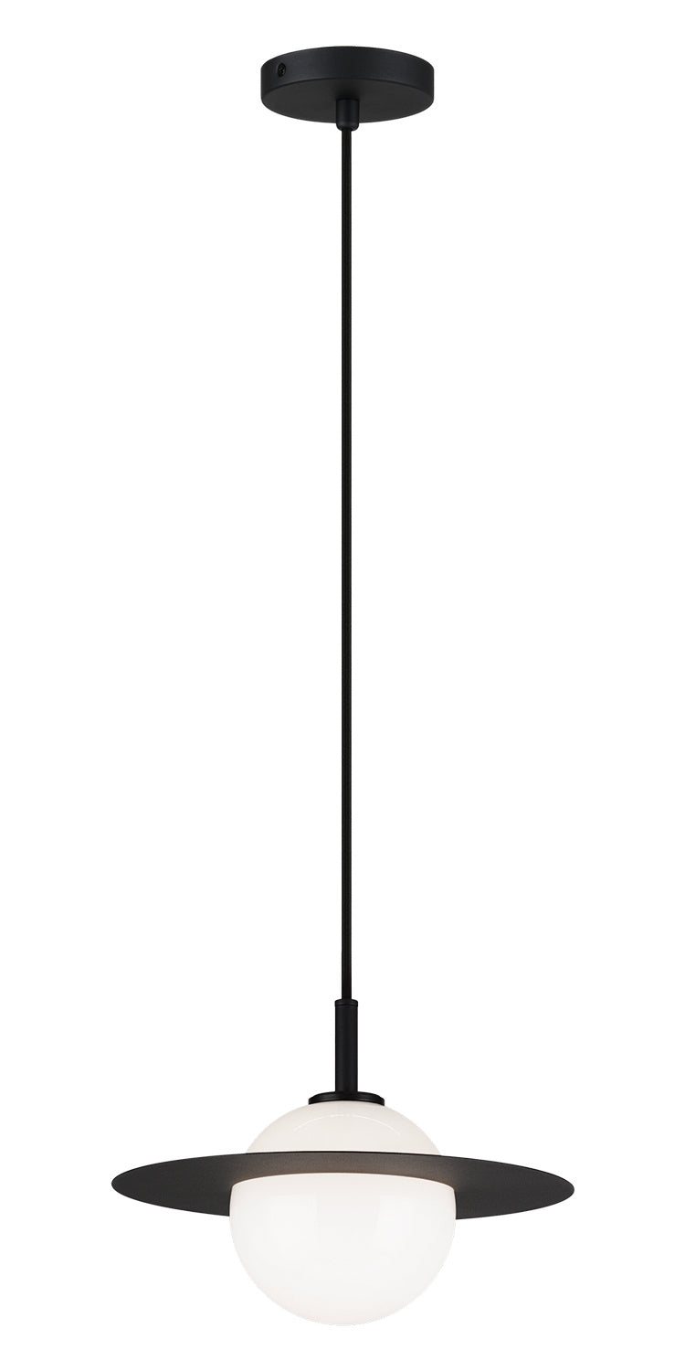 Saturn One Light Pendant in Black + Opal Glass - available from The Lighting Shoppe, trusted by Canadian homeowners