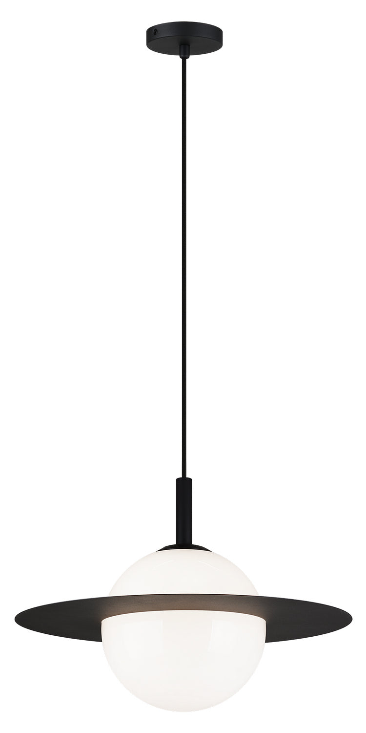 Saturn One Light Pendant in Black + Opal Glass - available from The Lighting Shoppe, trusted by Canadian homeowners