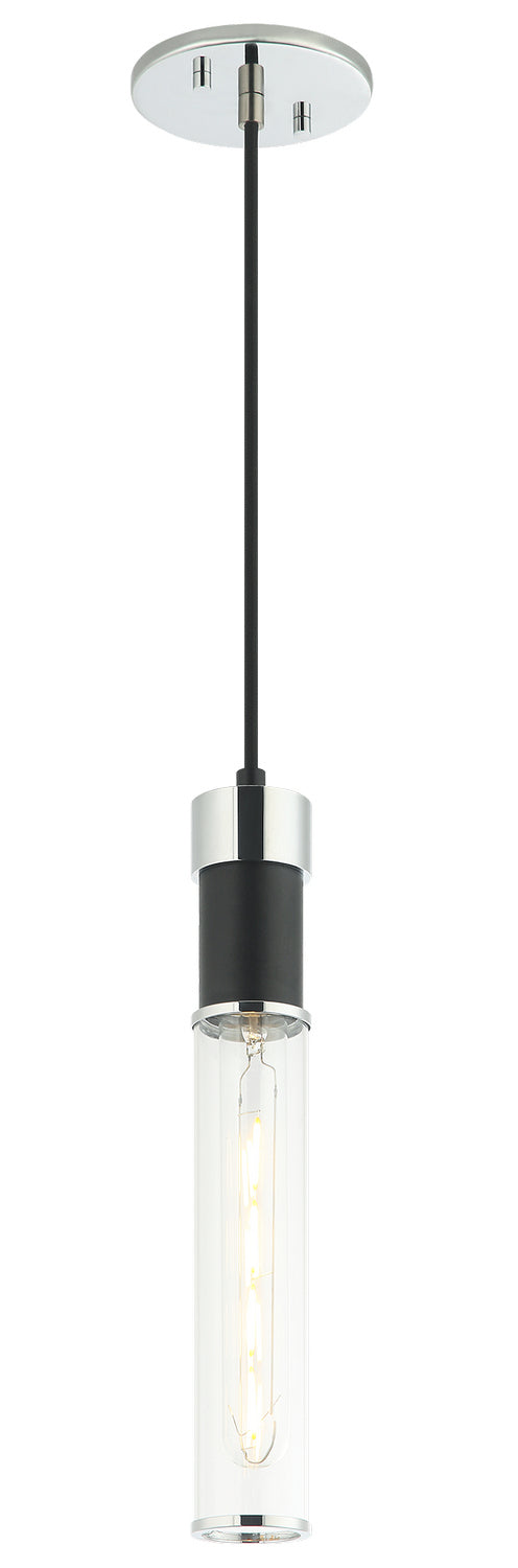 Tubo One Light Pendant in Matte Black + Chrome - available from The Lighting Shoppe, trusted by Canadian homeowners