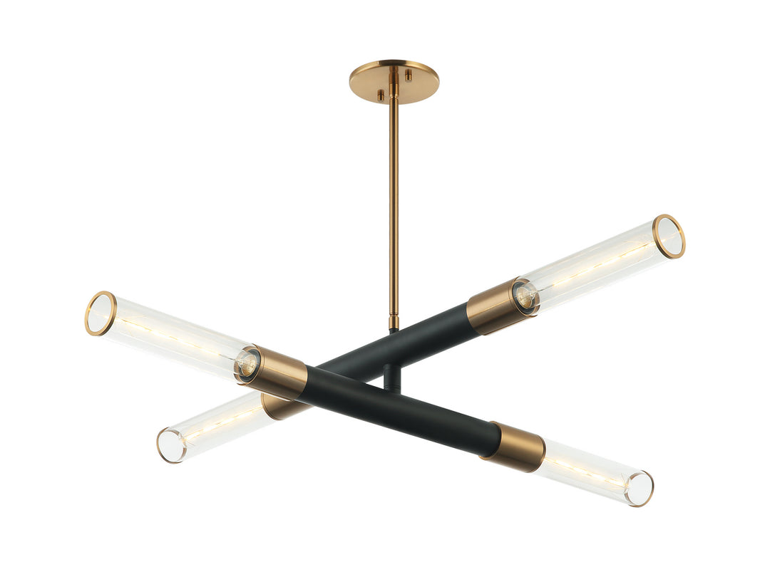 Tubo Four Light Pendant in Matte Black + Aged Gold Brass - available from The Lighting Shoppe, trusted by Canadian homeowners