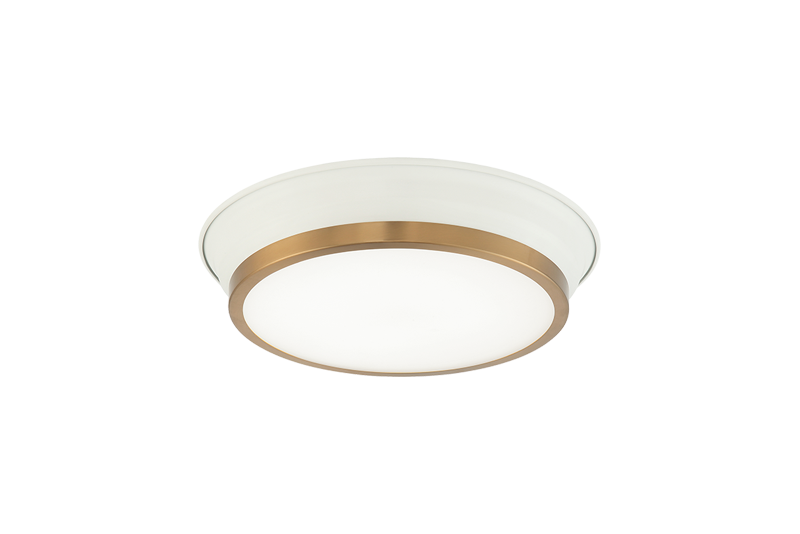 Jaxx LED Ceiling Mount in White + Aged Gold Brass - available from The Lighting Shoppe, trusted by Canadian homeowners