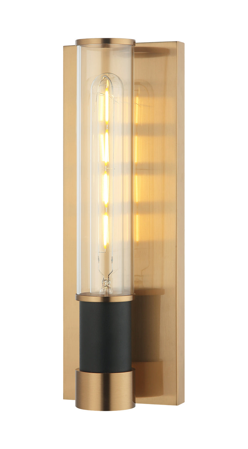 Tubo One Light Wall Sconce in Matte Black + Aged Gold Brass - available from The Lighting Shoppe, trusted by Canadian homeowners
