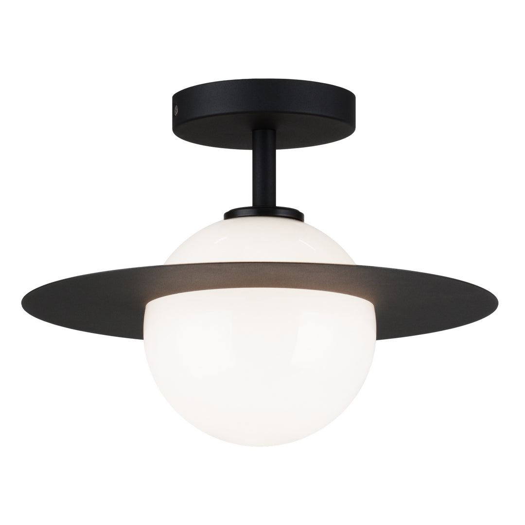 Saturn One Light Flush Mount in Black + Opal Glass - available from The Lighting Shoppe, trusted by Canadian homeowners