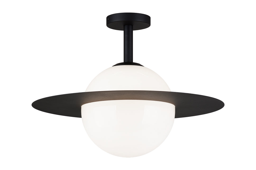 Saturn One Light Flush Mount in Black + Opal Glass - available from The Lighting Shoppe, trusted by Canadian homeowners