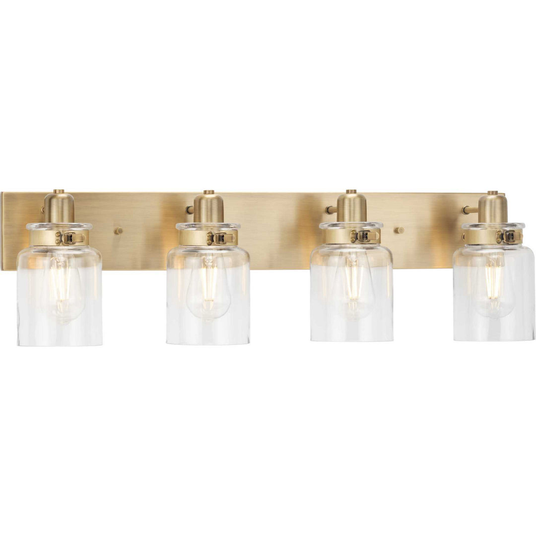 Calhoun Four Light Bath Bracket in Vintage Brass - available from The Lighting Shoppe, trusted by Canadian homeowners