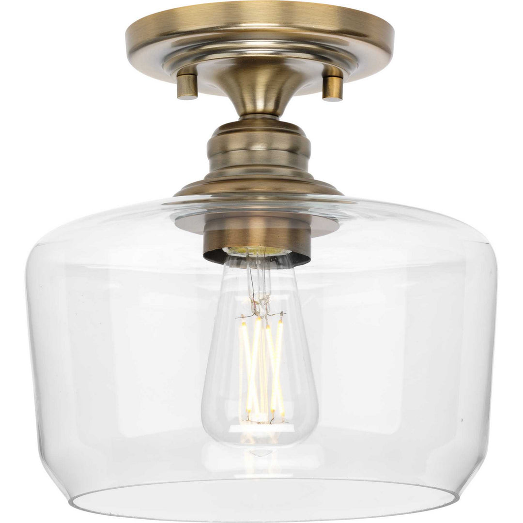 Aiken One Light Flush Mount in Vintage Brass - available from The Lighting Shoppe, trusted by Canadian homeowners
