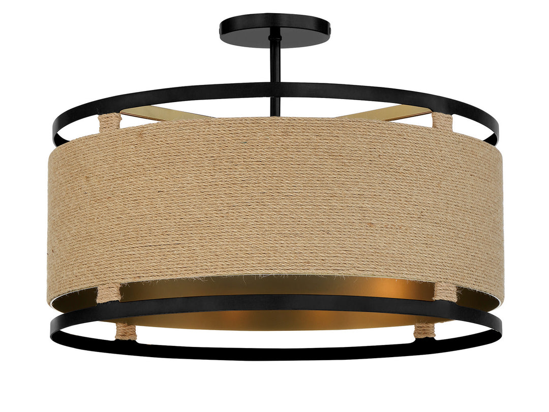 Windward Passage Four Light Semi Flush Mount in Coal And Soft Brass - available from The Lighting Shoppe, trusted by Canadian homeowners
