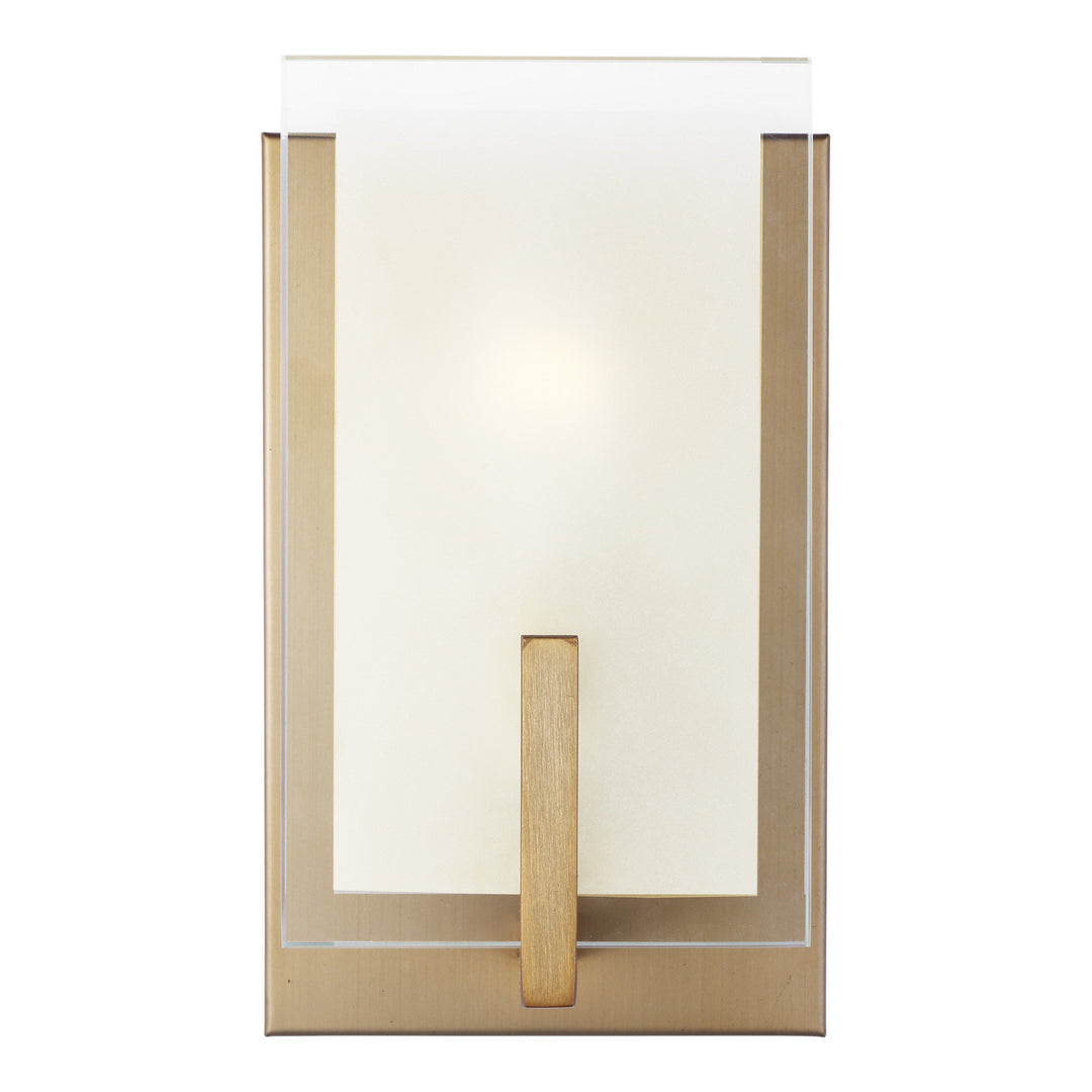 Syll One Light Wall / Bath Sconce in Satin Brass - available from The Lighting Shoppe, trusted by Canadian homeowners