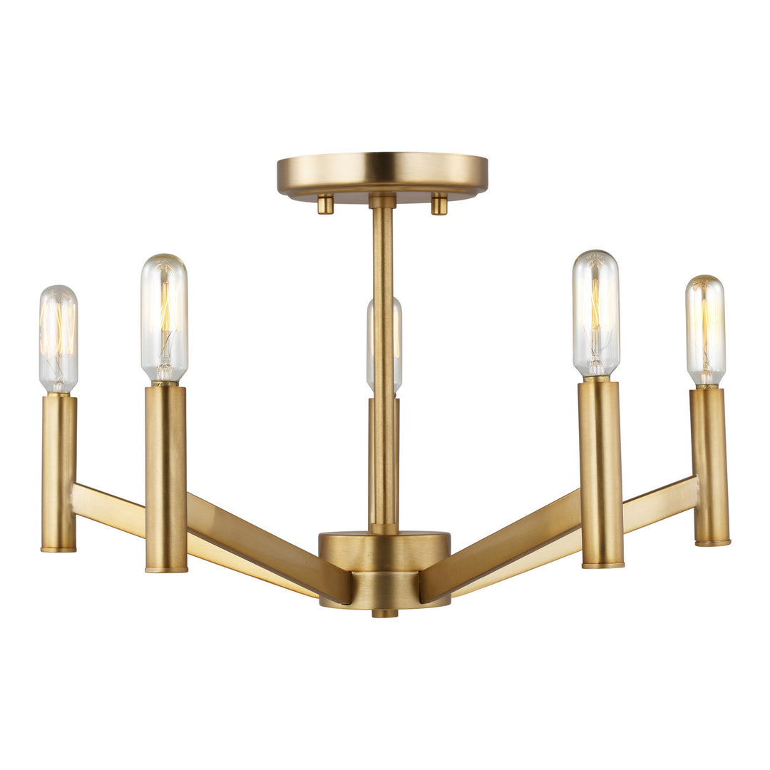Vector Five Light Semi-Flush Mount in Satin Brass - available from The Lighting Shoppe, trusted by Canadian homeowners